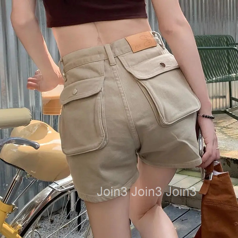 Womens Cargo Denim Shorts Yellow Short Pants For Woman To Wear With Waist Pocket Vintage Luxury Y2k Harajuku New In Hot Jeans