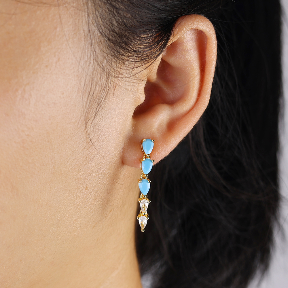 sdzstone 2025 NEW arrived water drop turquoise necklace Zircon Clavicle Chain Women's Gold Plated Color Preserved fashion jewelry