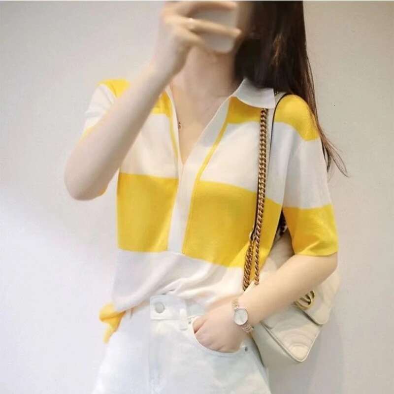 Tops Woman Striped Baggy New in Knitwears Short Sleeve T Shirt for Women Korean Reviews Clothes Emo Y2k Clearance 90s Vintage