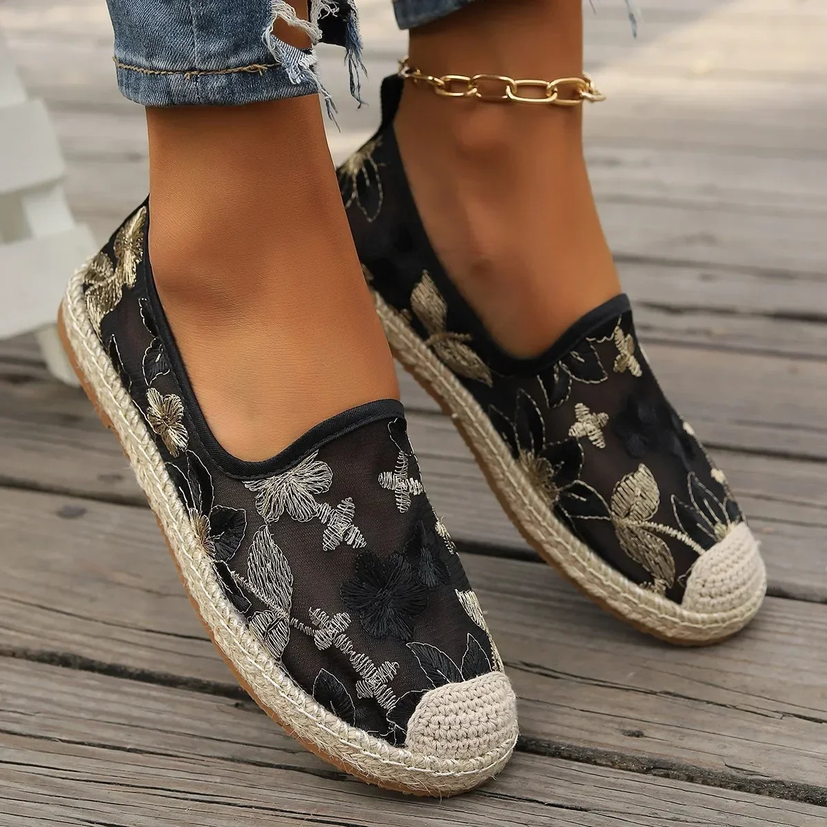 Large Size Single Shoe Womens 2024 Summer Lace Mesh Hollowed Out Womens Flat Bottomed Fishermans Shoes flat shoes women 250613