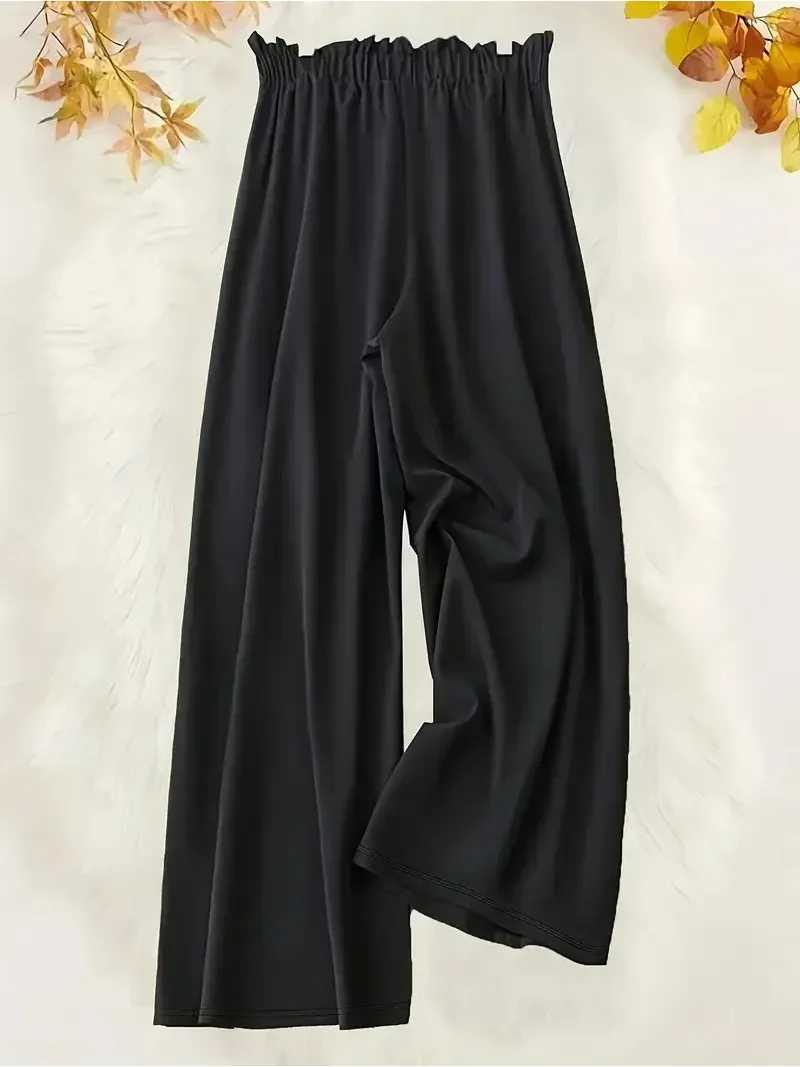 Women Plus Size 1XL-5XL Fashion Solid Color Wide Leg Pants Fe Casual Ele Drstring High Waisted Loose Long Trousers XJ250616