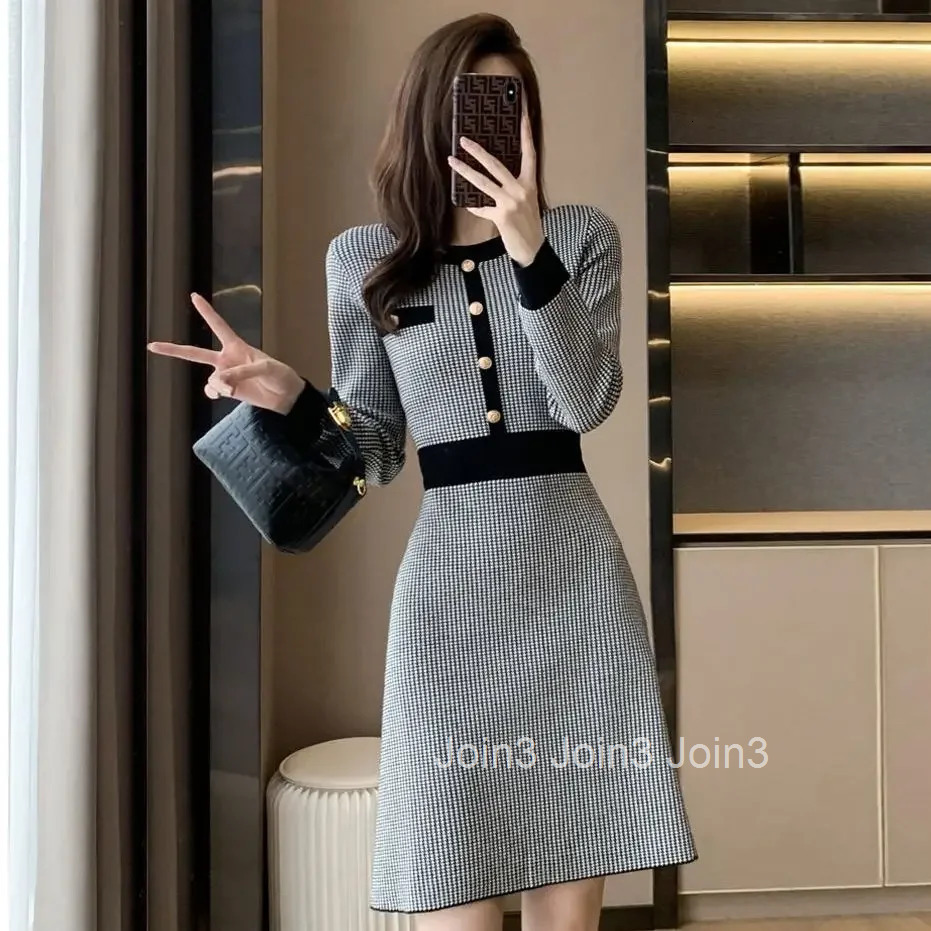 A Line Knee Length Cover Up Midi Crochet Dresses for Women One-piece Woman Knitted Dress Clothes Long Sleeve Elegant and Pretty