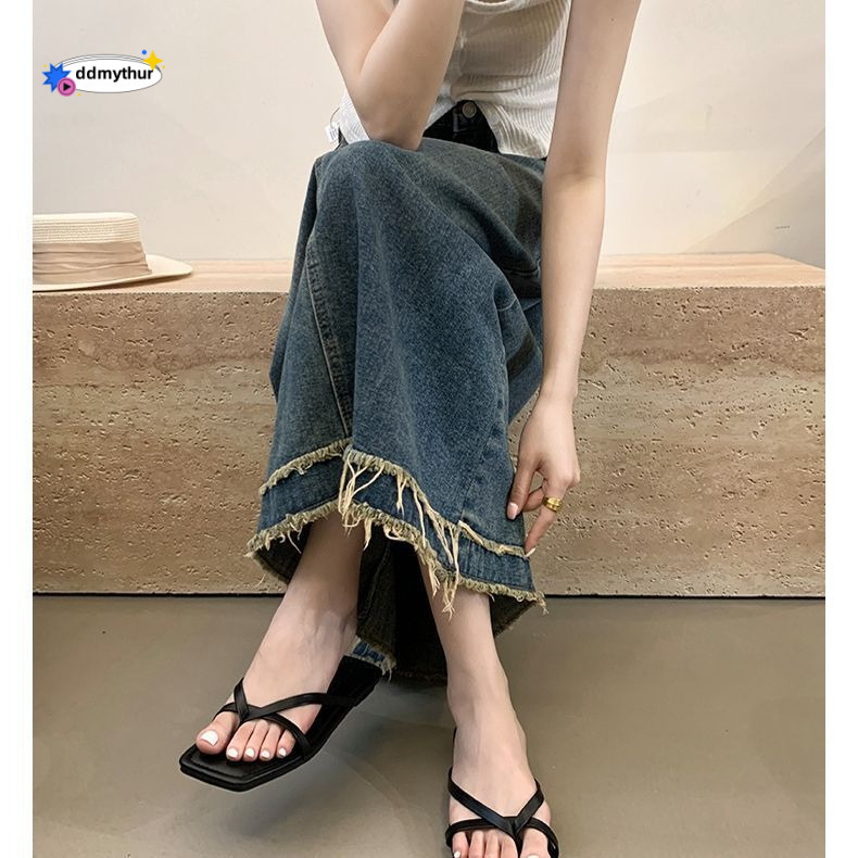 Flat Clip-On for Women, Outdoor Wear, 2025 Summer New Simple Elegant Korean Style Square Toe Beach Sandals ddmythur