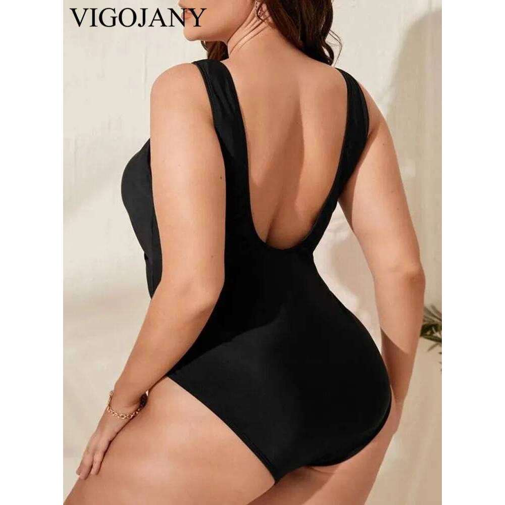 VigoJany 2025 Sexy Push UP Plus Size Swimwear Women Strapped Hollow Large One Piece Swimsuit Backless Beach Big Bathing Suit