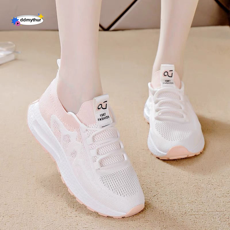 Summer Flyknit Sneakers Women's Spring New Versatile Mesh Breathable Casual Running Shoes ddmythur