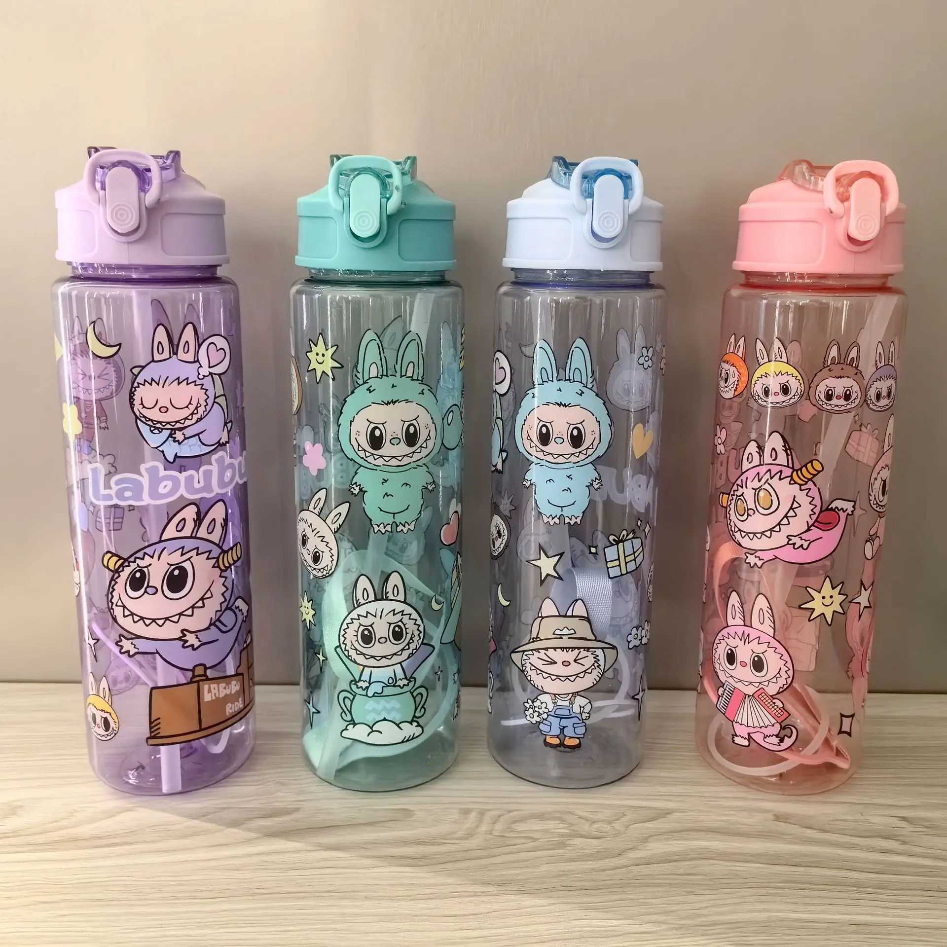 New Labubu Water Glasses for Women and Men Cute Fashion Sports Outdoor with Straw Cup High Value Cartoon Anime Water Bottles Kids Gift XJ250616