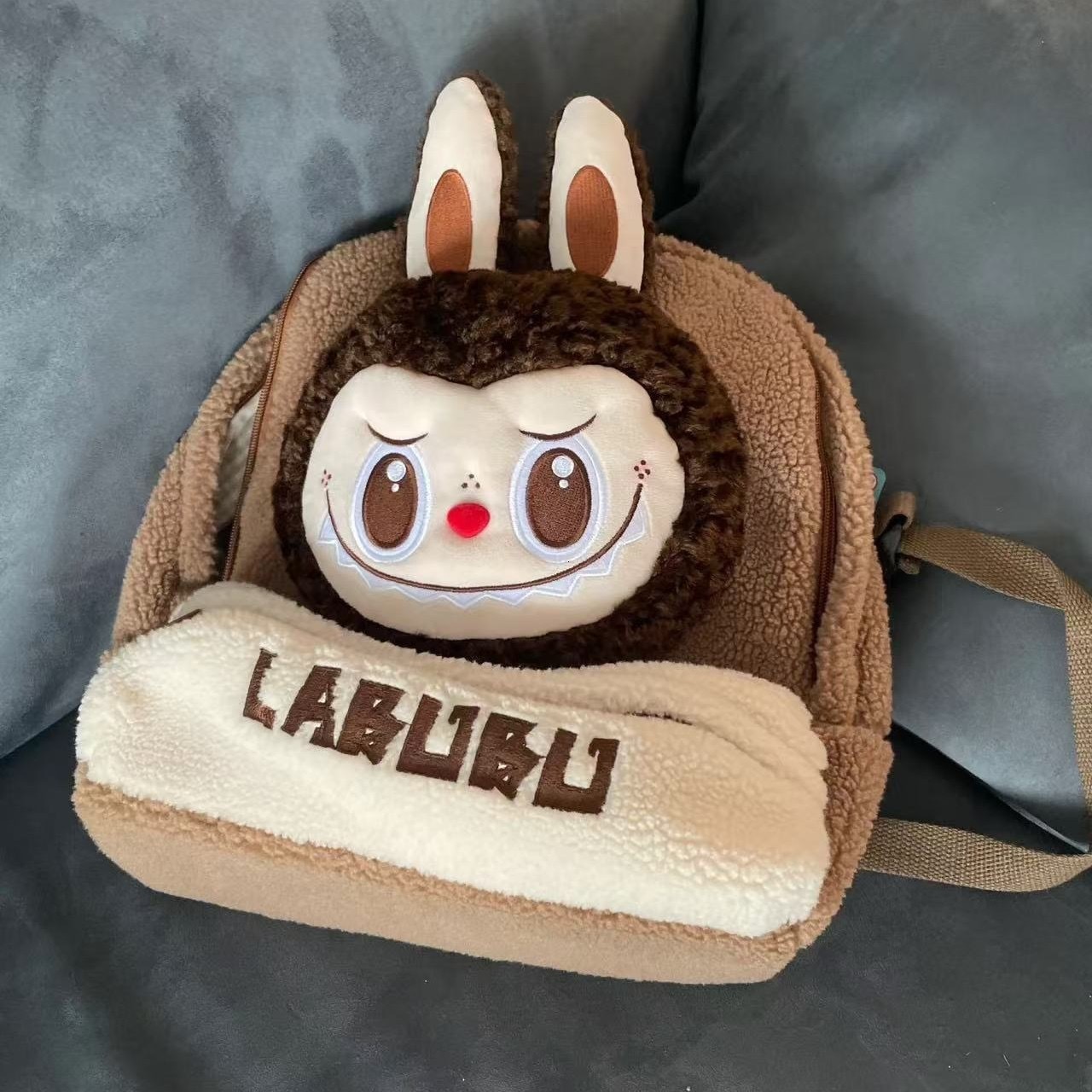 Labubu Cartoon Campus Plush Cute Lamb Wool Pop Mart Backpack Large Capacity Pain Bag