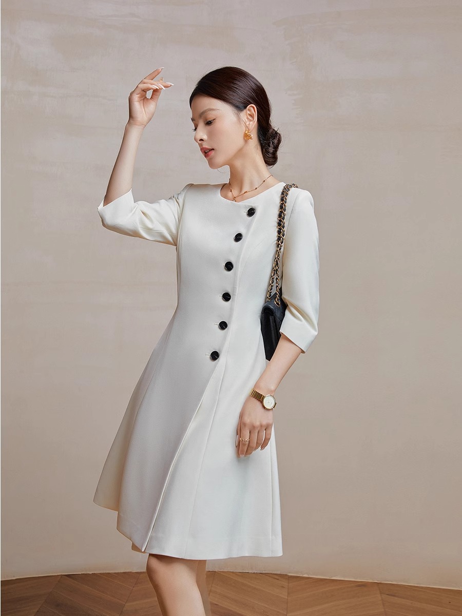 S140 Women's temperament mid-length swing A-line skirt single row button suit skirt