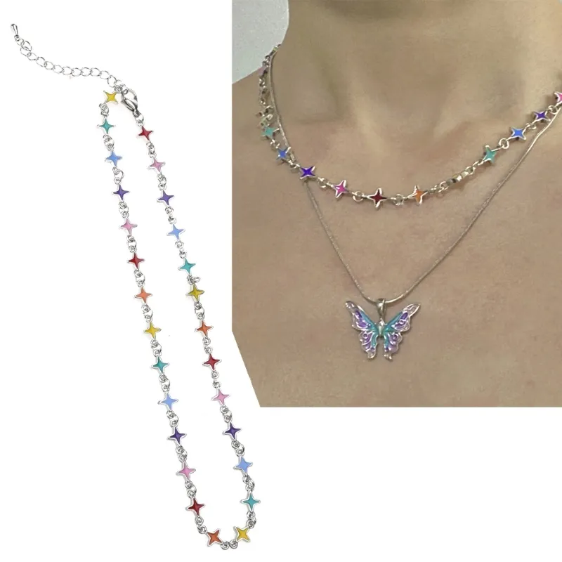 Starry Punk-Chic Choker Bracelet for Ladies: Vibrant Multi-Colored Clavicle Necklace