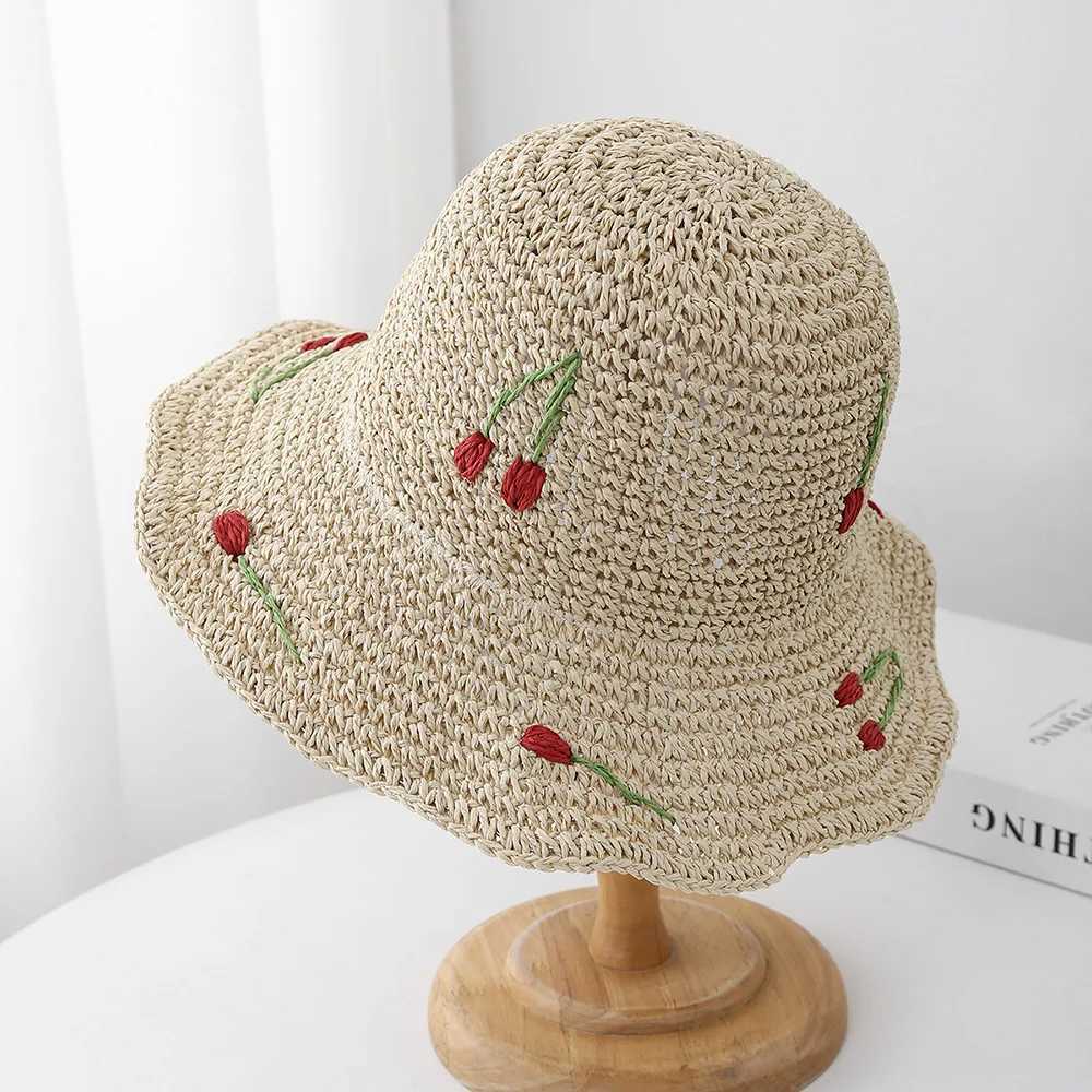 New Arrival Summer Hats For Women Sun Hat Cherry Decoration Bucket Hat Seaside Holiday Sun Protection Breathable Beach Accessories Foldable U250616