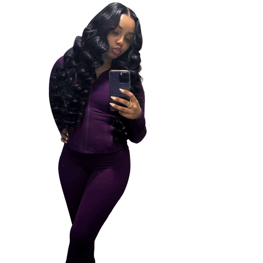 European and American Sports Casual Women's Clothing Source Sexy Tight Long Sleeve Flared Two-Piece Set 2025 New Elegant Unique Fashion