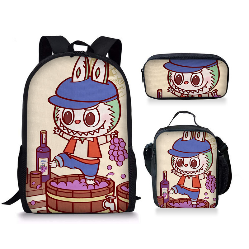 New Labubu Three-Piece Set Bag Pencil Case Student Baby Backpack Cute Versatile Portable