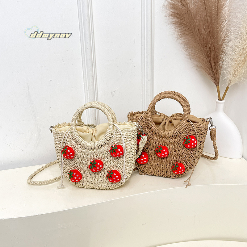 New Cute Basket Handbag Office Workers Niche High-end Single Shoulder Knitted Bag for Women Beach ddmynov