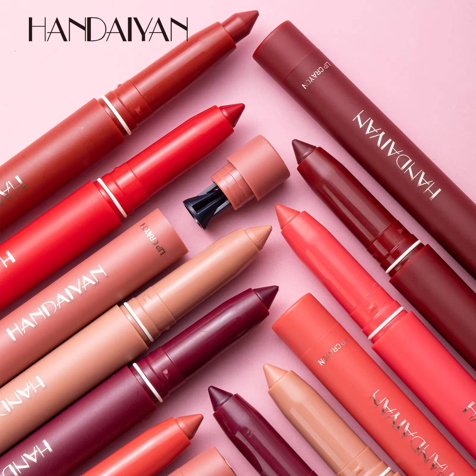 HANDAIYAN matte crayon pen Lip Liner long-lasting natural waterproof lipstick Built-in Sharpener women's Lips cosmetics happy