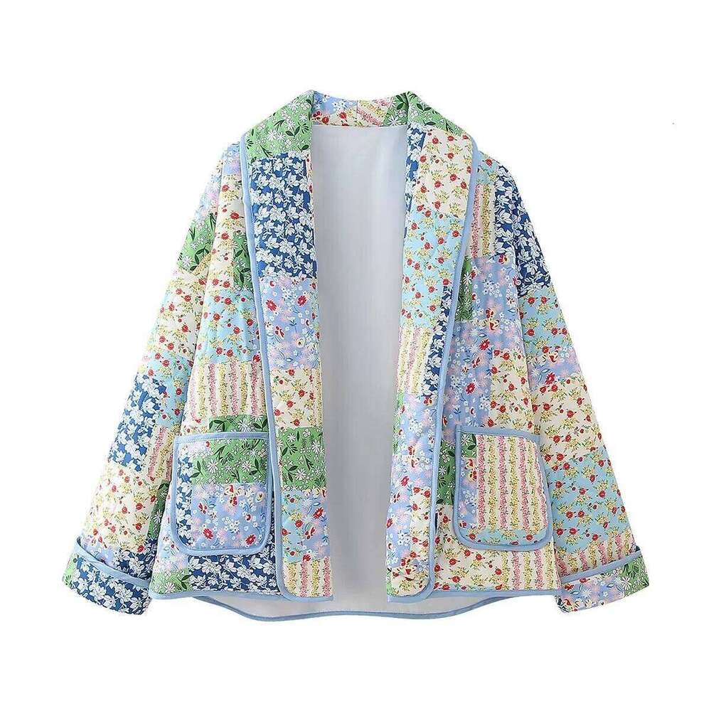 2024 Vintage Flower Print Cotton for Women Casual Lapel Long Sleeve Pocket Coat Female Fashion Streetwear Cardigan Jacket
