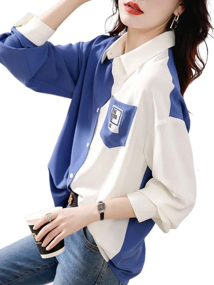 Spring and Woman Top Autumn Pattern with Designs V Neck Shirts Blouses for Women Korean Reviews Clothes Tunic 2025 S New Style