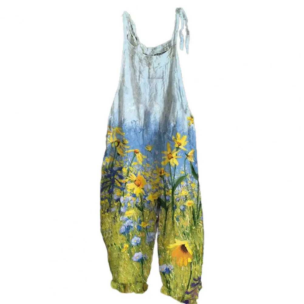 Women Jumpsuit Flower Printed Sling Design Thin Summer Vintage Loose Floral Print Rompers for PartyXJ250616