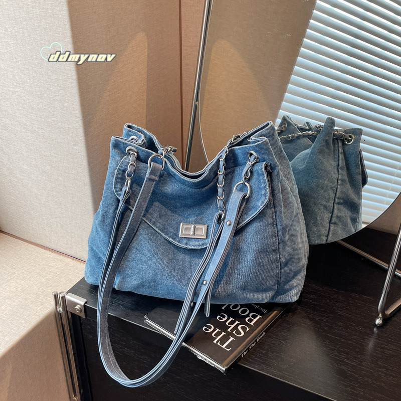 Casual Large Capacity Tote for Women 2025 Summer New Simple Versatile Denim Shoulder Crossbody Bag ddmynov ddmynov
