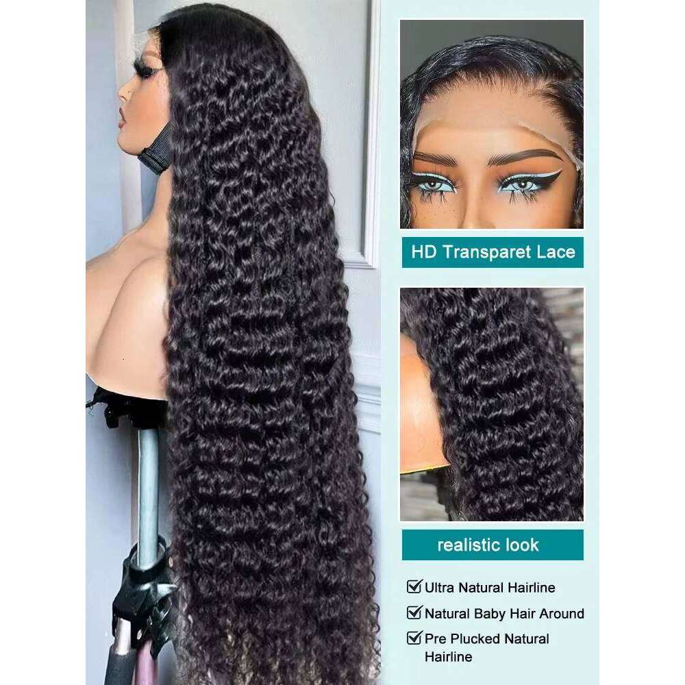 30 40 42 Inch Deep Wave 13x6 HD Front human hair Wig For Women 180 Density Brazilian Water Curly 13x4 Lace Frontal Wigs