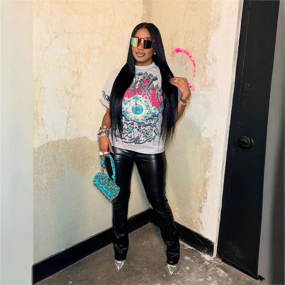 New Fashion Street Print Short Sleeve Crew Neck Simple Versatile Top T-Shirt Women's Clothing B5