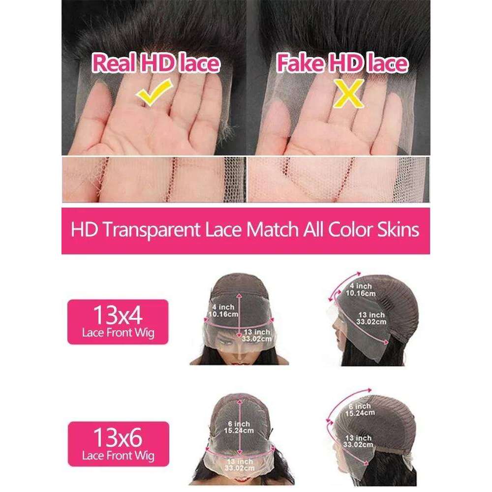 Tewjig 250 Density 30 Inch Pre Plucked Body Wave 13x4 HD Transparent Front 100% Human Hair Wig 13x6 Lace Frontal Wigs