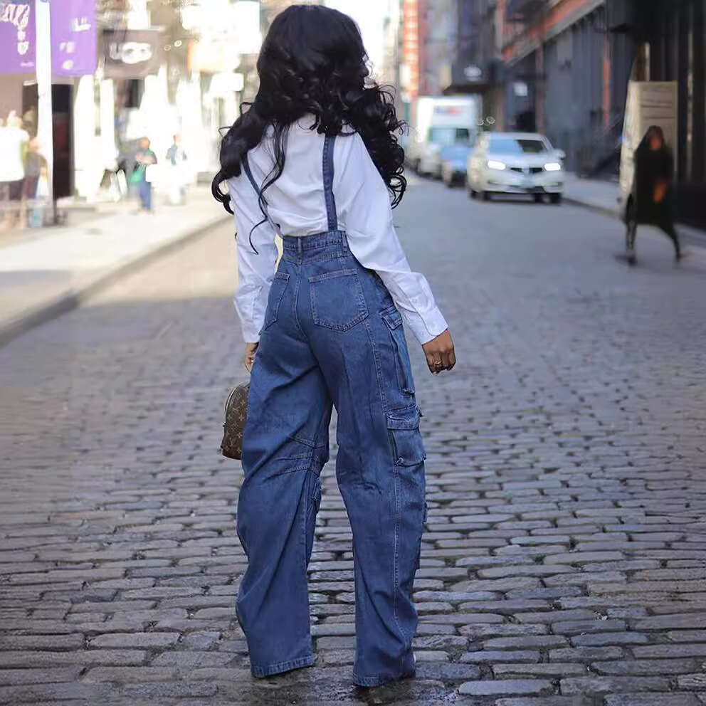 Women's Loose Fit Denim Overalls with Multiple Pockets, Spring Street Fashion, 2025 New Elegant and Unique Design