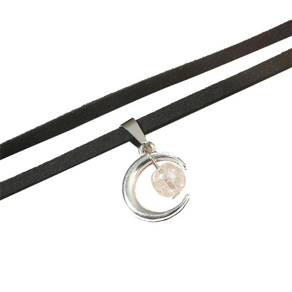 New Arrival Fashion Silver Color Moon Pendant Necklace Gothic Acrylic Beads Flannel Collar Vintage Clavicle Chain Choker Kpop Jewelry V250616