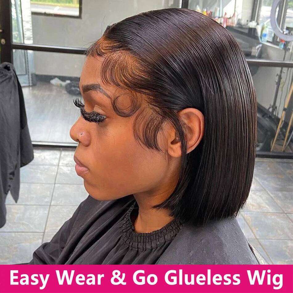 210 Density 13x6 Hd Lace Pre Plucked Bone Straight Frontal Bob Wig short Human Hair Wigs