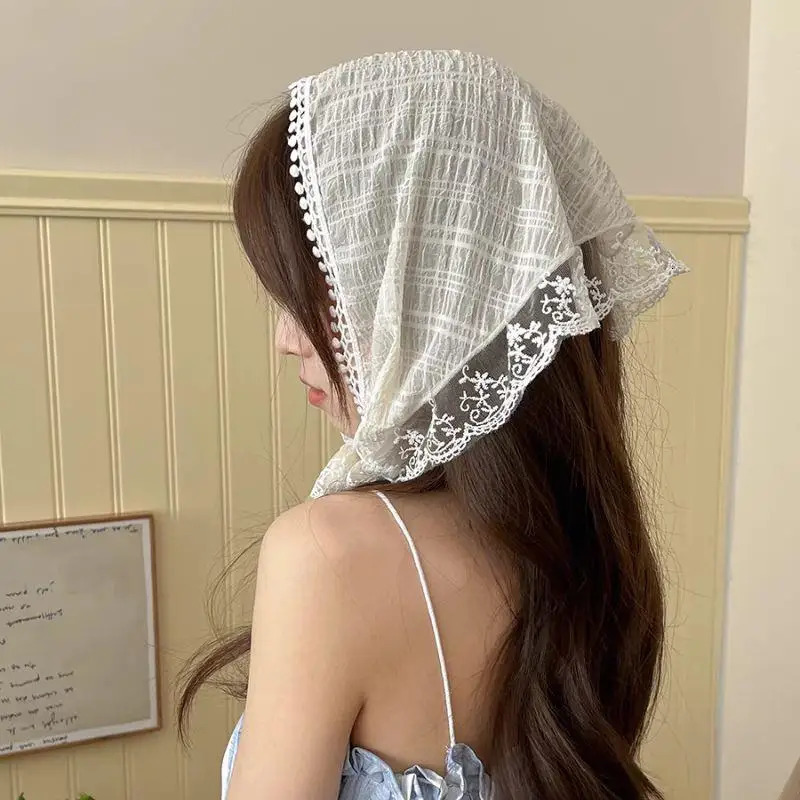 Retro Triangle Hair Band Korean Ins Lace Hair Scarf For Women Strap Hair Bag Headscarf Hat French Pastoral Style Travel Headband 250610