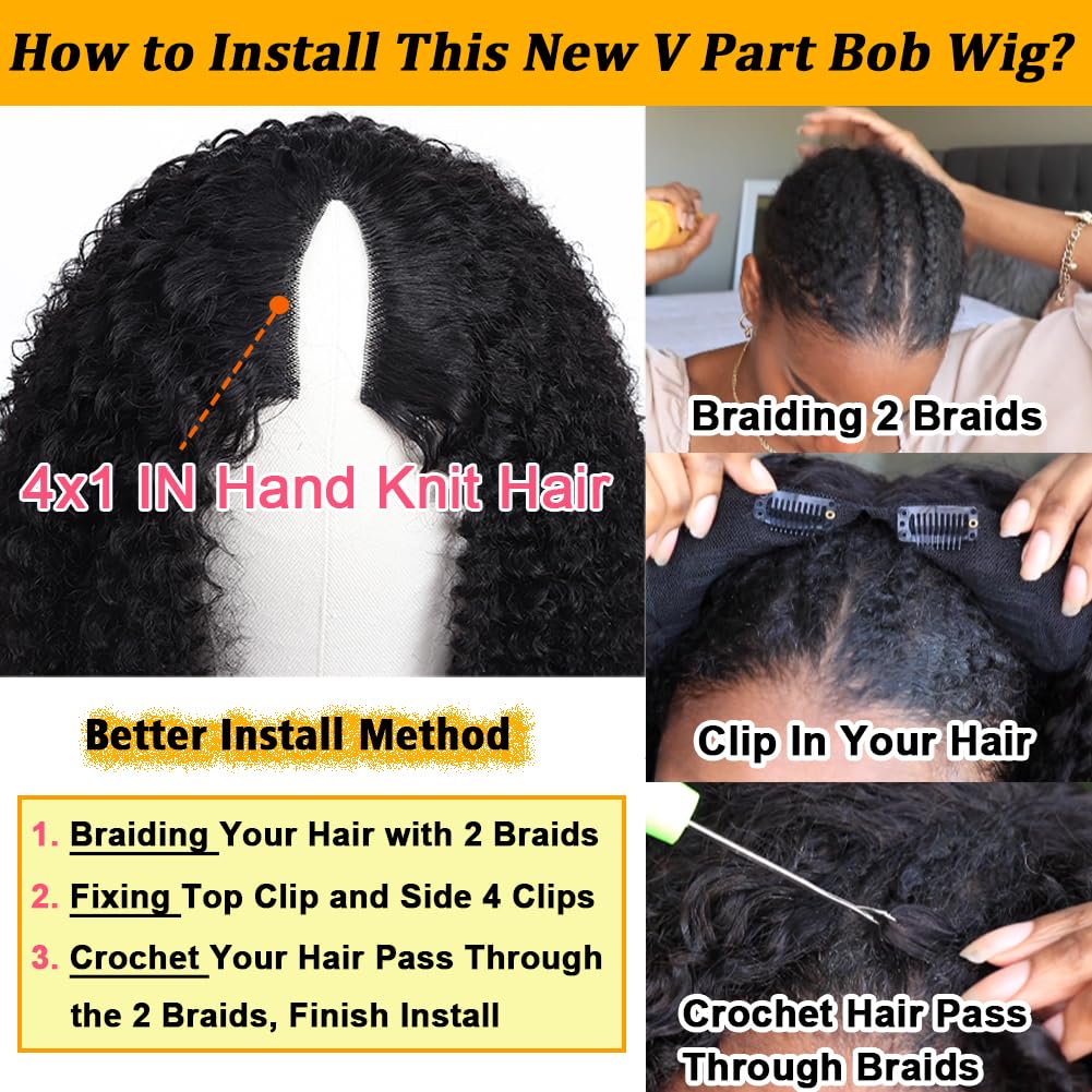 v part wig human hair kinky curly upgrade u part glueless wigs human hair pre plucked for black women 180% density 4x4x1 inch middle net clip in half 