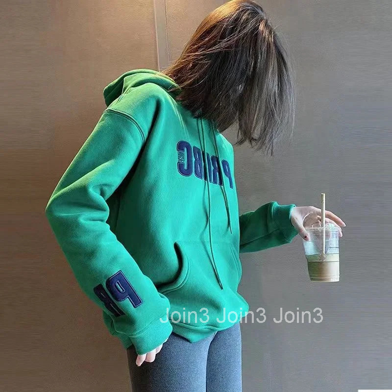 Womens Hooded Sweatshirt Embroidered Loose Graphic Baggy Top Woman 2025 with Orint on Hoodies Nice Color Thick Basic M Clothing