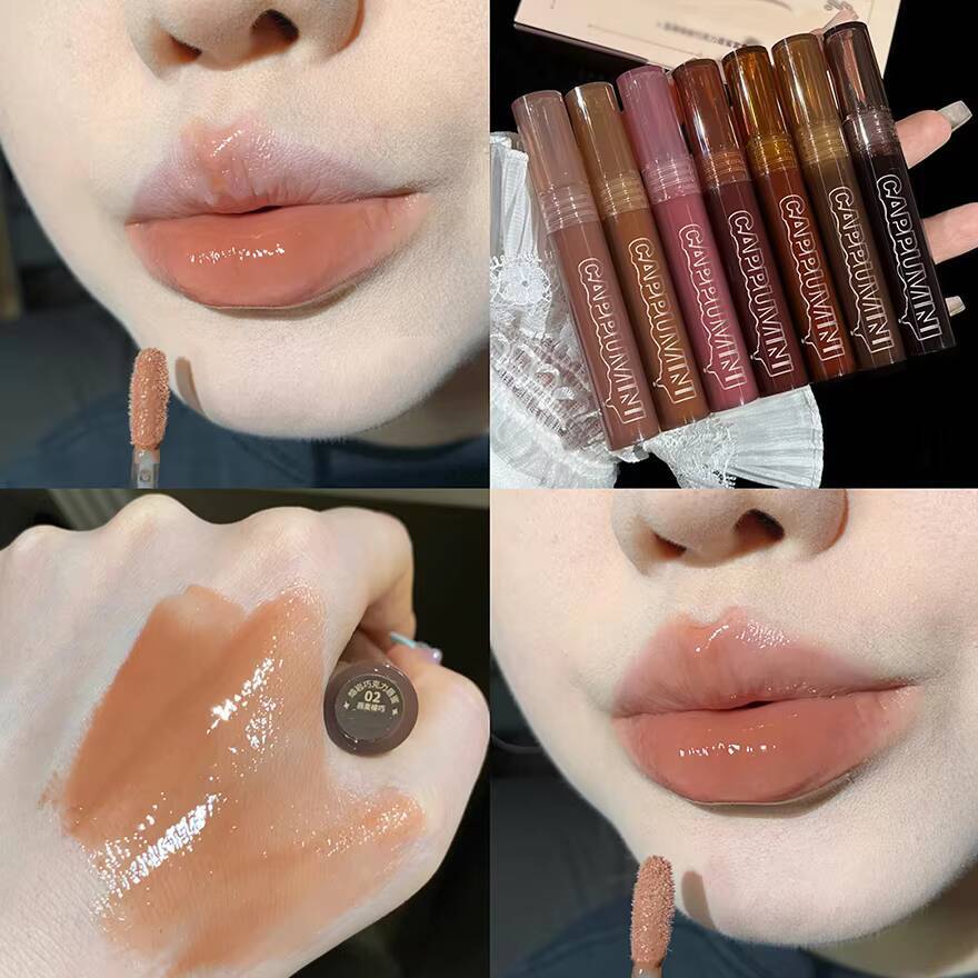 Punk Dark Brown Gloss Mirror Water Lip Glaze Black Chocolate Waterproof Liquid Lipstick Nude Clear Tint Makeup happy