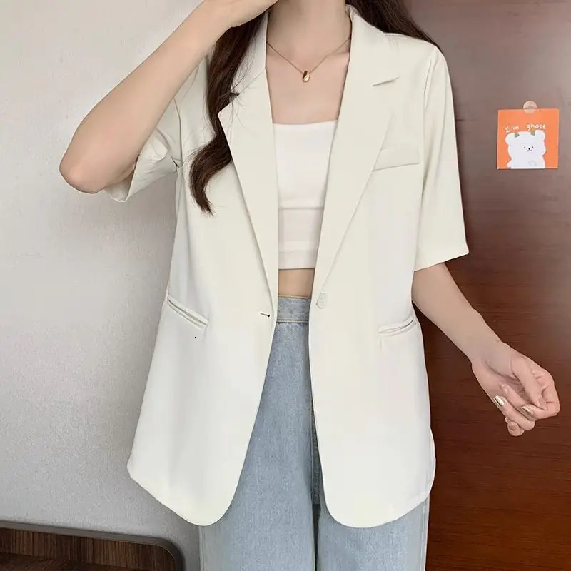 Thin Suit for Women 2025 Summer Korean Style Suit Jacket Casual Loose Versatile Short-sleeved Top 250614