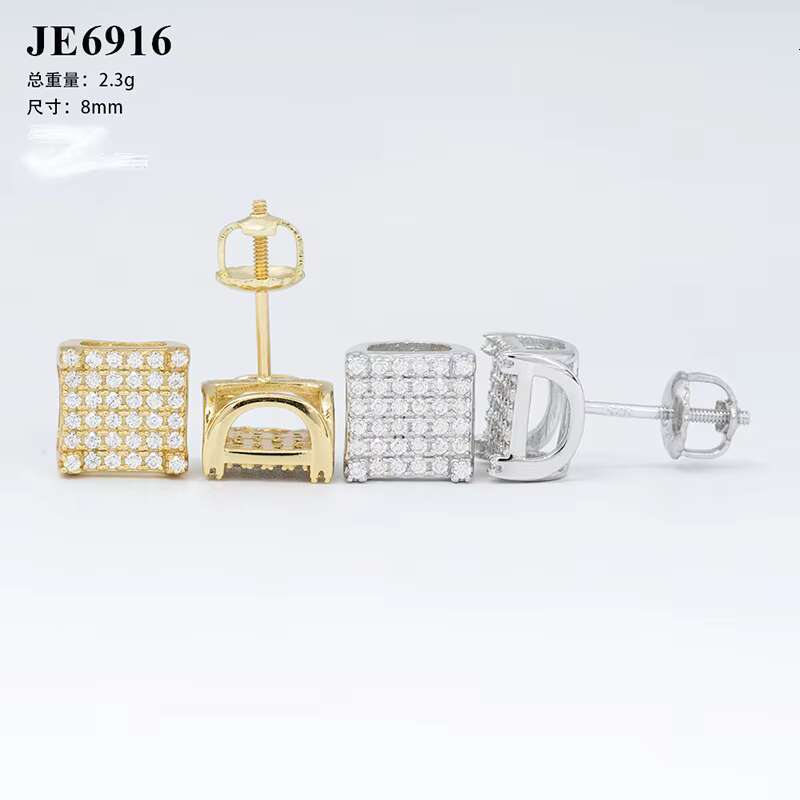 Iced Out New Style 925 Sterling Silver Moissanite Stud Earrings Hip-hop Earrings