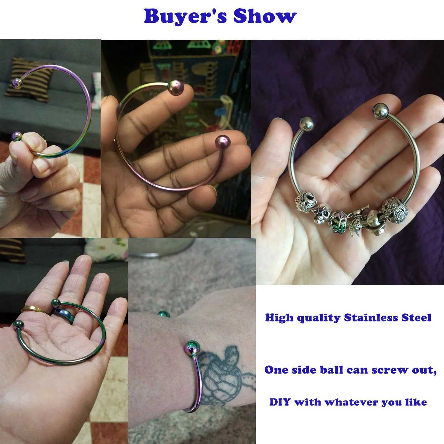 316L Stainless Steel Bangle Screw End Ball Cuff Charm Beads DIY Jewelry for Women Men Z250616