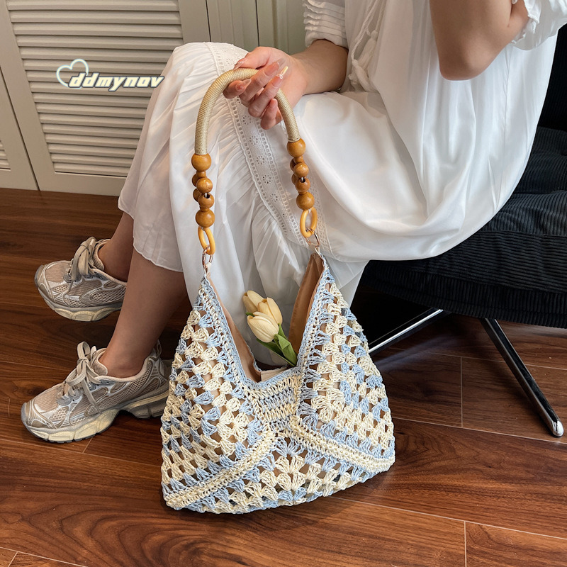 Summer Beach Vacation Woven Tote Bag for Women New Large Capacity Niche Hollow Versatile Shoulder Handbag ddmynov ddmynov ddmynov