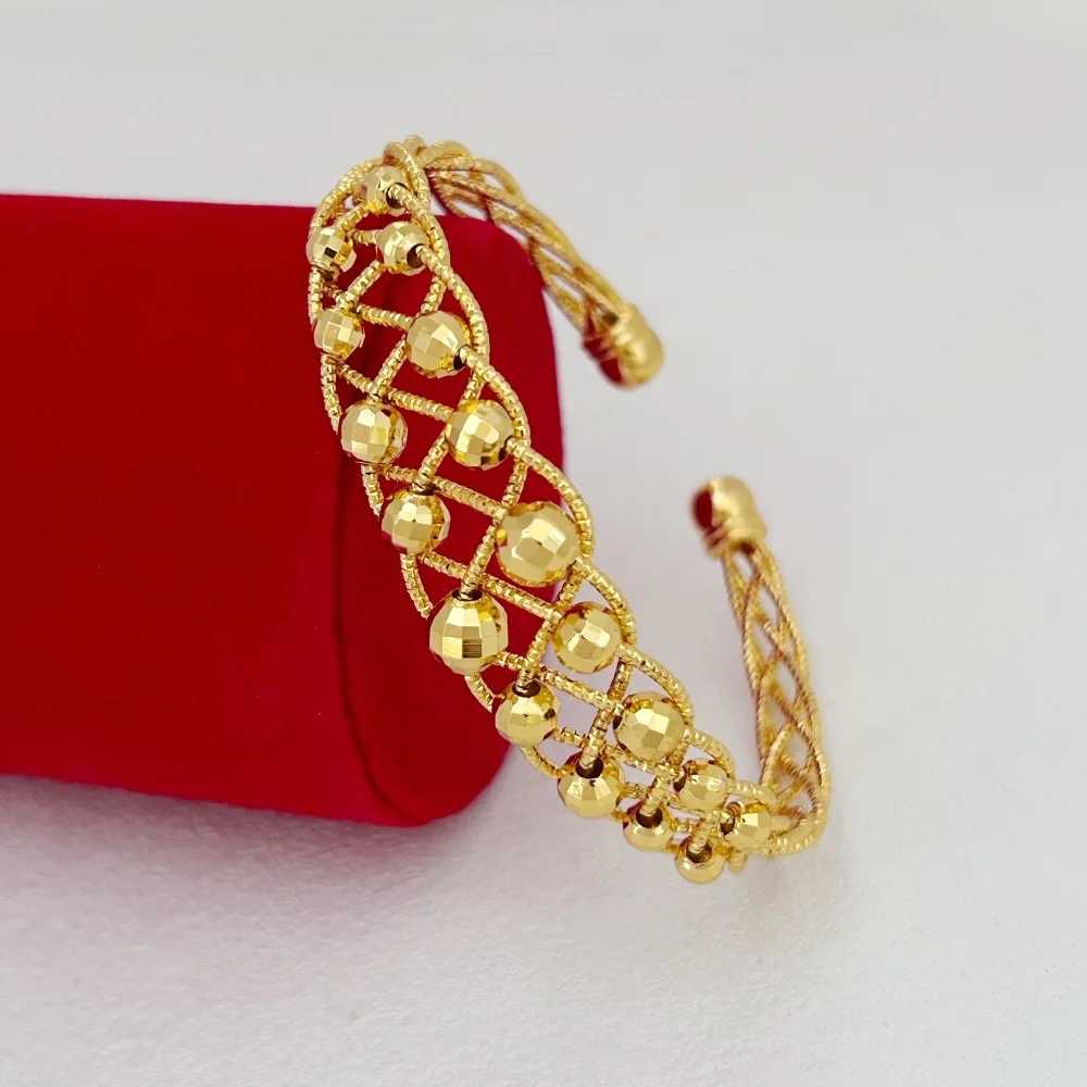 Dubai Gold Color Multi Beads Wide Cuff for Women Luxury Wristband High Quality Jewelry Accessories Gifts Z250616