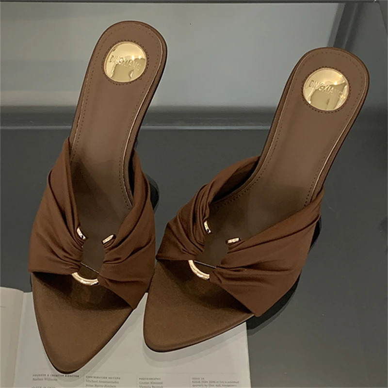 Eilyken Summer Woman Slippers Fashion Open Toe Thin High Heels Shoes Street Style Stripper Party Slides Zapatos De Mujer 250614