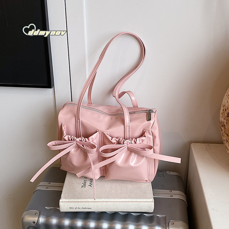 Korean Style Ballet Bowknot Tote for Women 2025 Summer Large Capacity Pleated Commuter Shoulder Underarm Bag Trendy ddmynov