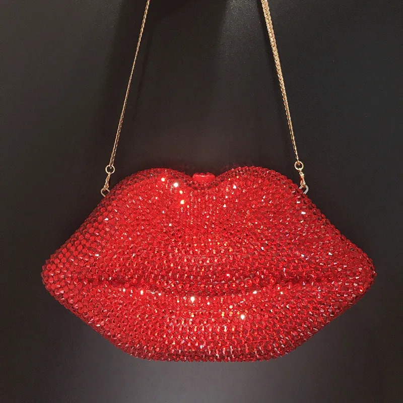 Women Red Lips Clutch Bag High Quality Ladies Acrylic Chain Shoulder Evening Shape Purse 250614