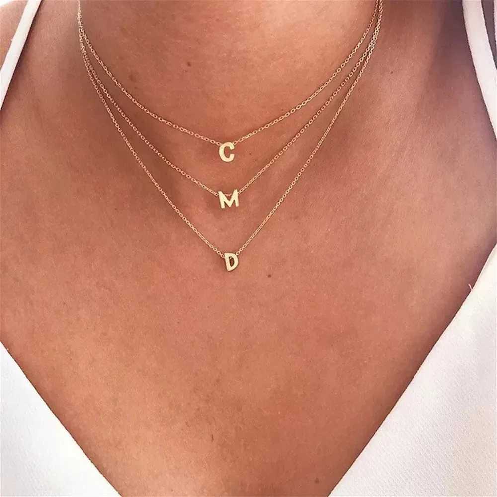 Stainless Steel Initial Necklace Gold Color Cut Letters Single Name Choker Necklace For Women Pendant Jewelry Gift dropshipping W250616