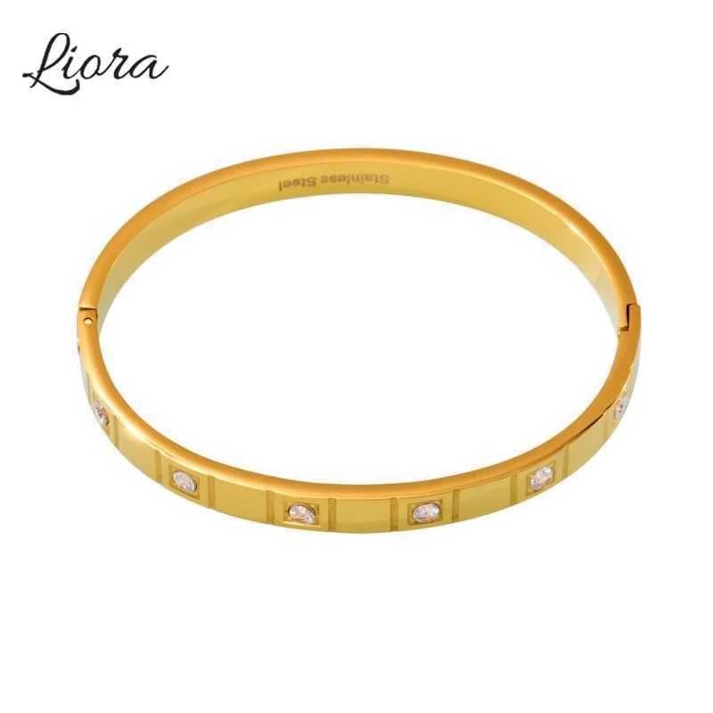 Liora Cast Stainless Steel Round Bangle For Women Cubic Zircon PVD Gold Plated High Quality Rust Proof Bangle Jewelry Z250616