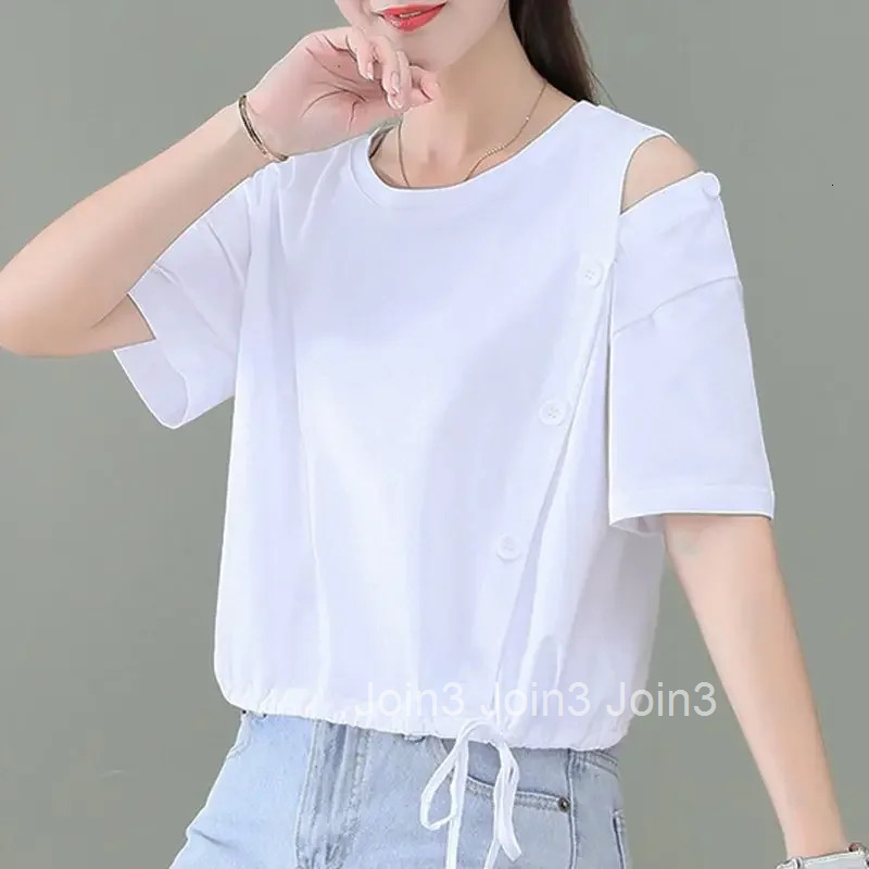 T Shirt for Women Baggy Plain White Short Sleeve Tops Woman Summer Outfit Cotton Womens Clothing Sales Emo Elegant Fashion 2025