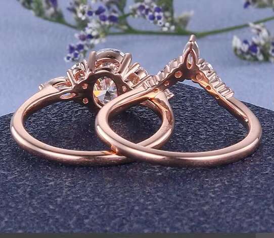 1 CT Oval Cut Rose Gold 925 Sterling Silver Moissanite Diamond Studded Bridal Promise Ring Set for Sale