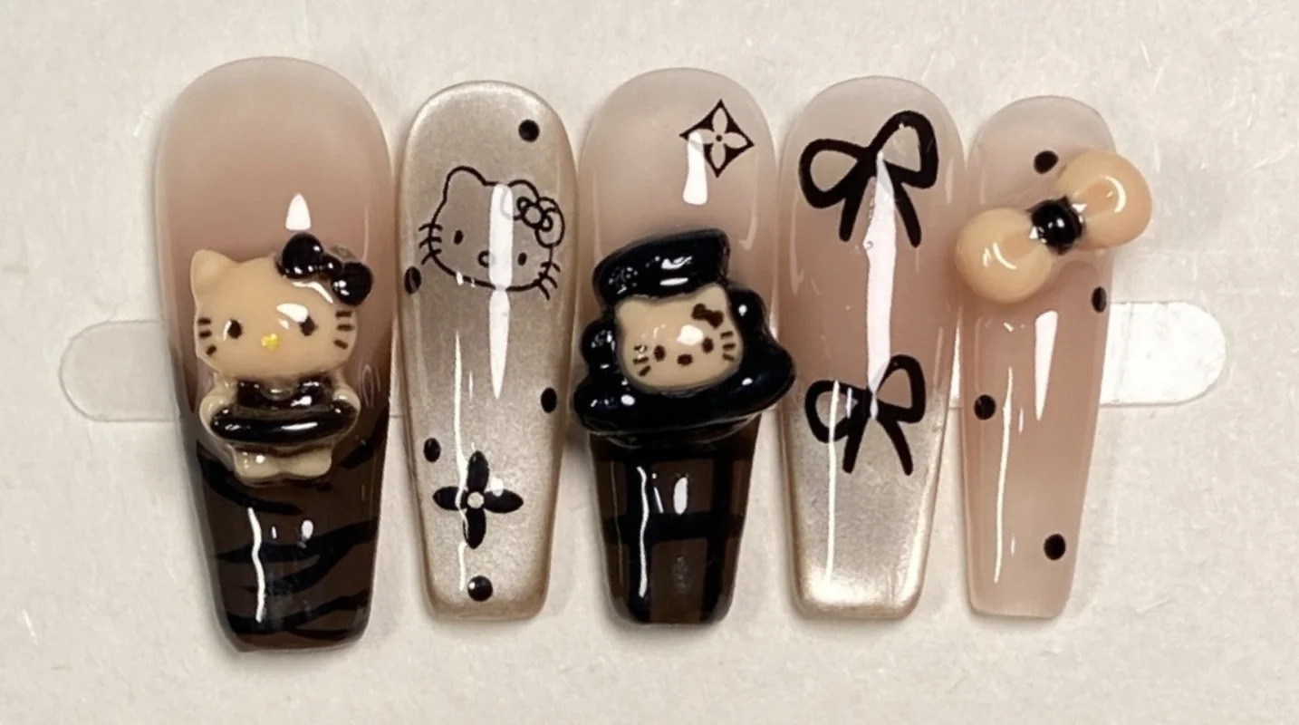 10PCS. Pure Handmade French Style Y2K. Maillard Kitty Cat Series Daily Charming Fake Nails Can Be Worn Reuse Party Gifts 250611