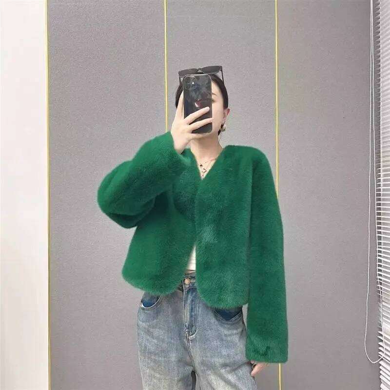 Korean style Women's Winter Faux Mink Fur Coats New High Quality Lace-up Long Female Loose Thicken Warm Jacket Coat