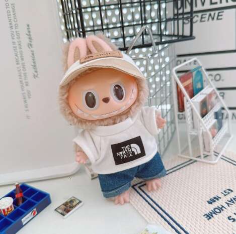 DHgargets Labubu Sportswear DIMOO Clothes 10cm Cotton Doll Black and White Peak T-shirt Trendy