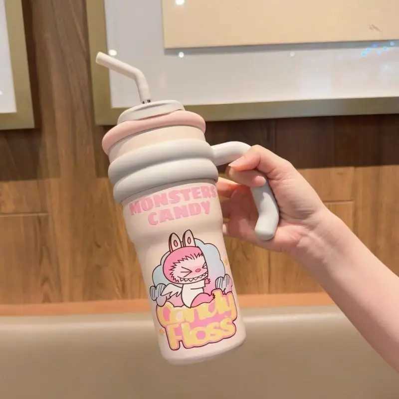 Labubu Straw Cup Large Capacity Cartoon Portable Vacuum Cup Anime Cute Students Children Travel Water Cup Girl Holiday Gifts XJ250616