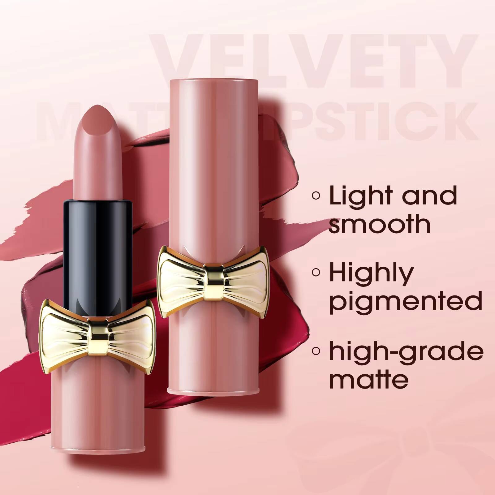 Bowknot Matte Velvet Nude Lipstick Brightly Coloured Tint Balm Non-stick Cup Smooth Sexy Red Pink Lip Glaze Makeup happy