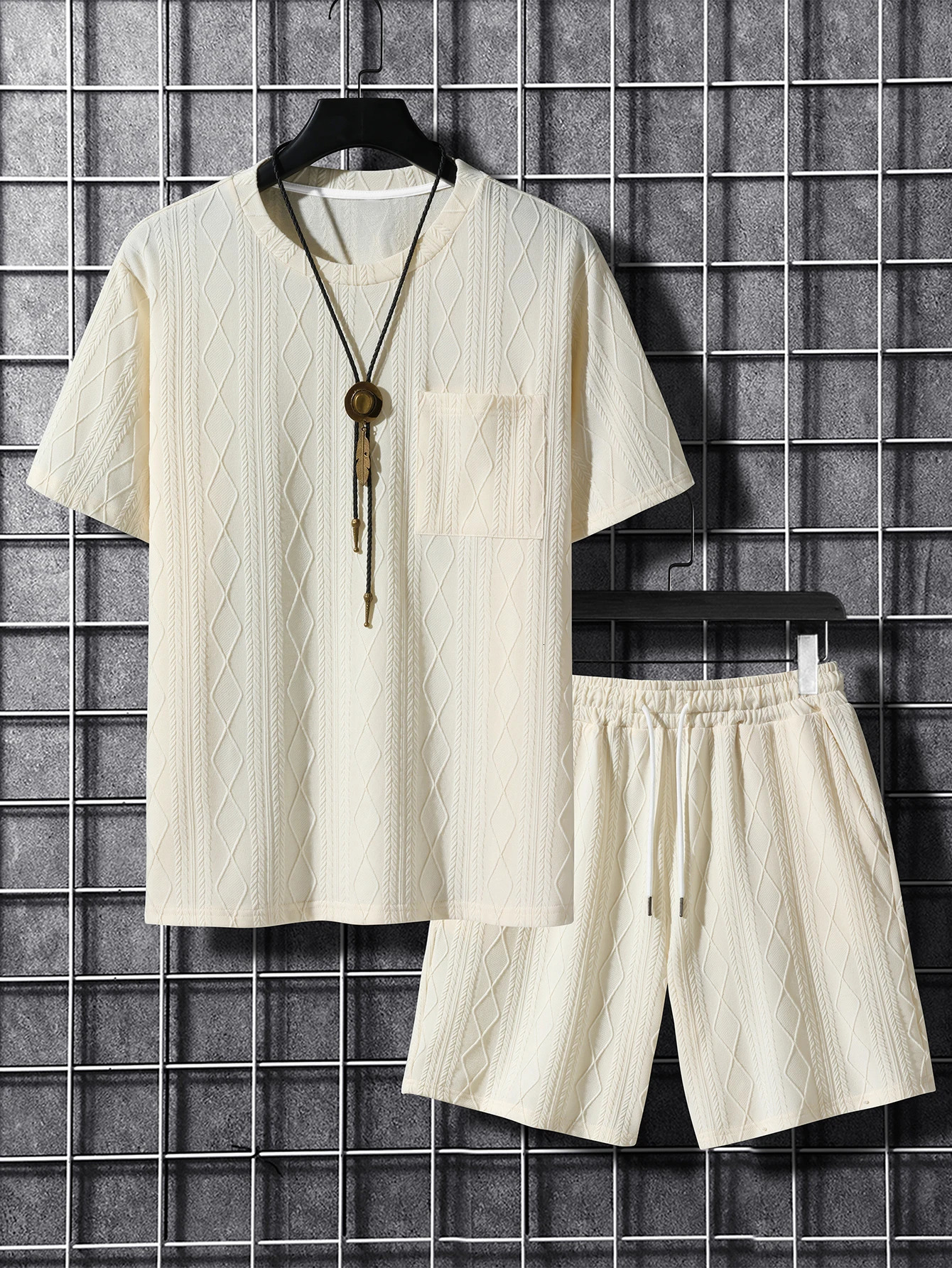 Mens Summer Fashion Casual Sports round Neck Short Sleeve T Shirt And Five Quarter Pants Set Breathable Trendy Teenage Wear 250612